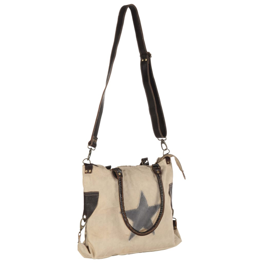 vidaXL shoppertaske 41 x 63 cm kanvas og ægte læder beige