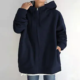 Dame Pluss størrelse Vinterjakke Hettegenser frakk Helfarge Sport Avslappet Langermet Hettegenser Normal Vinter Høst Dyp Lilla Gressgrønn Svart S M L XL XXL