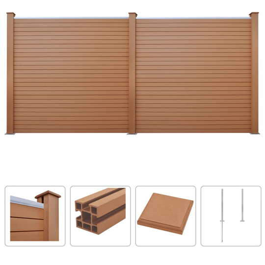 vidaXL hegnssæt WPC 2 firkantede 357 x 187 cm brun