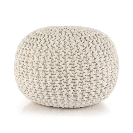 vidaXL håndstrikket puf bomuld 50 x 35 cm hvid