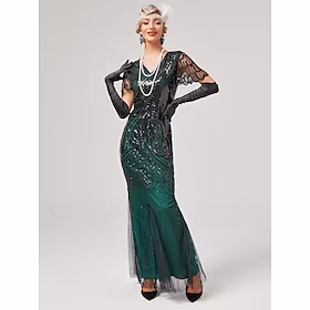 Den store Gatsby Charleston De livlige 20-årene 1920-tallet Cocktail Kjole Vintage kjole Flapper kjole Ballkjole Dame Paljetter Kostume Årgang Cosplay Fest Af