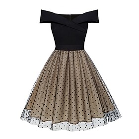 swingkjole for kvinner vintagekjole midikjole svart kortermet polka dot mesh vinter høst våren off shoulder mote daglig 2023 stil s m l xl xxl
