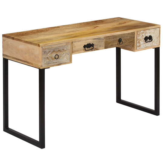 vidaXL skrivebord massivt mangotræ og ægte læder 117 x 50 x 76 cm