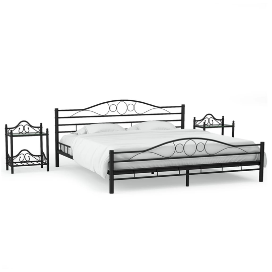vidaXL sengestel med 2 natborde metal 160 x 200 cm sort