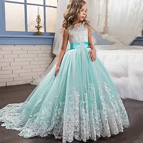 barn små jentekjole blonder blomster prinsesse fest formell kveld bryllupskonkurranse broderi bue hvit lilla rød tyll maxi ermeløs elegant vintage ballkjole kj