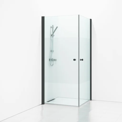 Svedbergs Skoga dusjhjørne 90 x 90 cm, halv frostet glass/matt sort, m/knoppgrep