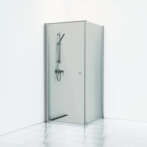 Svedbergs Skoga dusjhjørne 90 x 83 cm, dør og fast vegg, røykfarget glas/matt alu