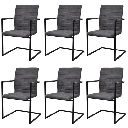 vidaXL spisebordsstole med cantilever 6 stk. kunstlæder grå