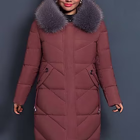 Dame Pluss størrelse Vinterjakke Fleece-jakke Pelskanter Lomme عادي Feriereise Ut på byen Langermet Hettegenser Lang Vinter Høst Svart Vin Mørk Rosa XL XXL 3XL