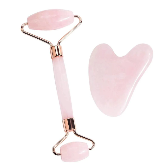 Ansigtsruller og Gua Sha Sten - Naturlig Rosenkvarts