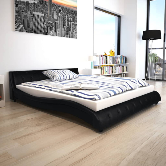 vidaXL seng med madras sort kunstlæder 160 x 200 cm