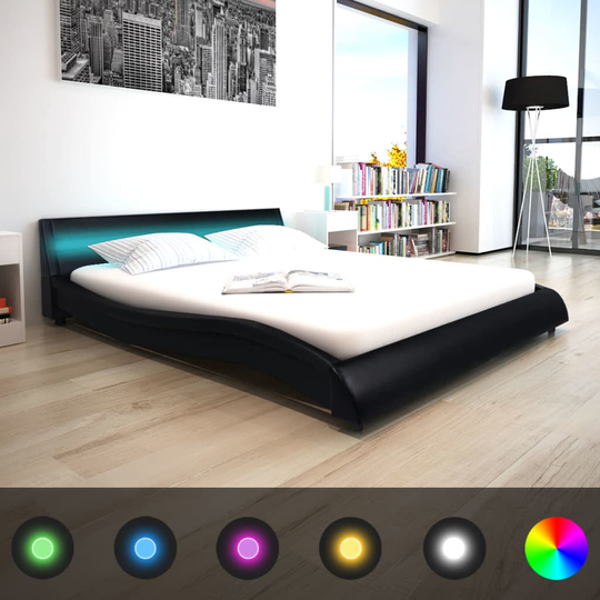vidaXL seng med madras i memoryskum LED sort kunstlæder 160 x 200 cm