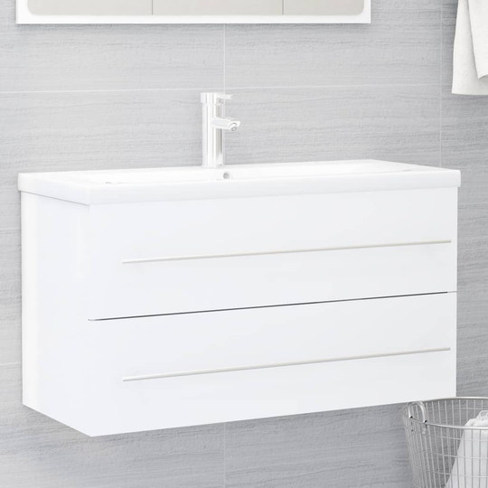 vidaXL vaskeskab 90x38,5x48 cm spånplade hvid højglans