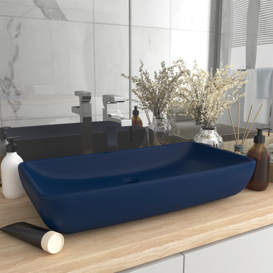 vidaXL luksuriøs håndvask 71x38 cm rektangulær keramik mat mørkeblå
