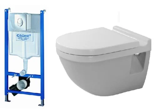 Komplett pakke m/GROHE-sisterne, Duravit Starck 3 vegghengt toalett og sete med dempet lukking.