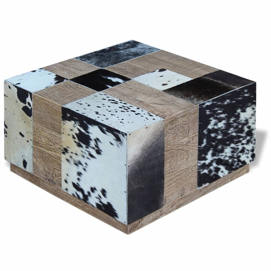 vidaXL sofabord i ægte koskindslæder 60x60x36 cm