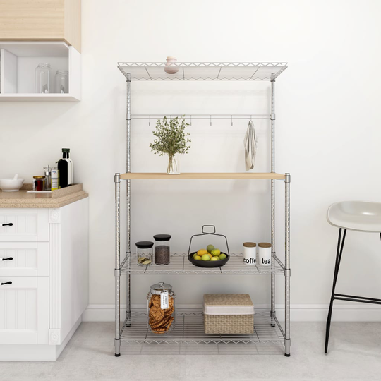 vidaXL køkkenreol med 4 hylder 90x35x150 cm forkromet jern