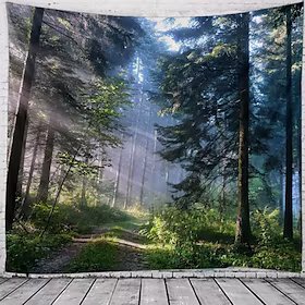 veggteppe kunst dekor teppe gardin hengende hjem soverom stue dekorasjon tåkete skog billedvev veggteppe natur landskap billedvev