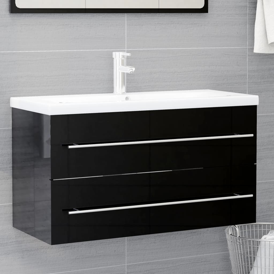 vidaXL vaskeskab 90x38,5x48 cm spånplade sort højglans