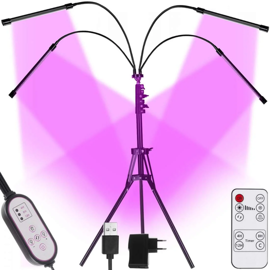 Plantelampe med 4 justerbare arme - LED