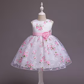 småbarn små jenters kjole blomster tyll kjole print rødmende rosa knelange ermeløse søte kjoler barnas dag slank 2-8 år
