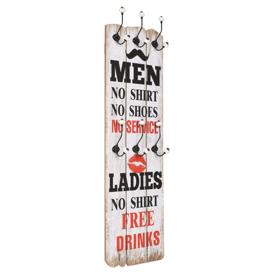 vidaXL vægmonteret knagerække med 6 knager MEN LADIES 120 x 40 cm