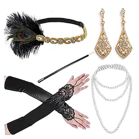 Den store Gatsby Charleston Retro / vintage 1950-tallet 1920-tallet Hodeplagg Maskerade Flapperpannebånd i 1920-stil Tilbehør sett Dame Voksne Kostume Hodeplag