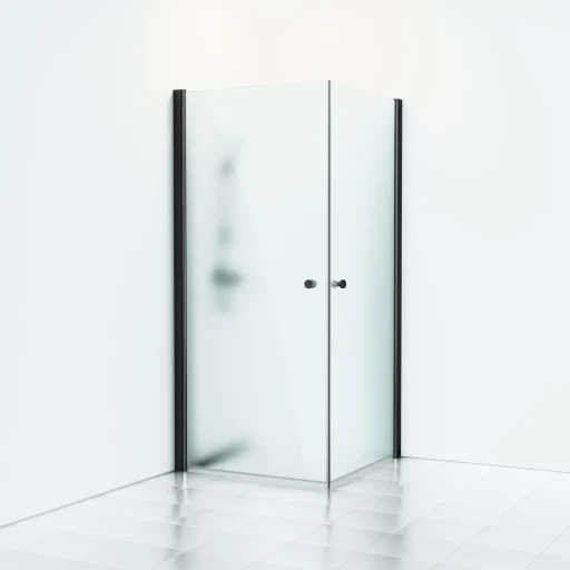 Svedbergs Skoga dusjhjørne 80 x 80 cm, frostet glass/matt sort, m/knoppgrep