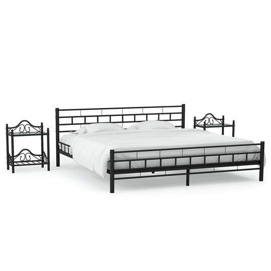 vidaXL sengestel med 2 natborde metal 140 x 200 cm sort