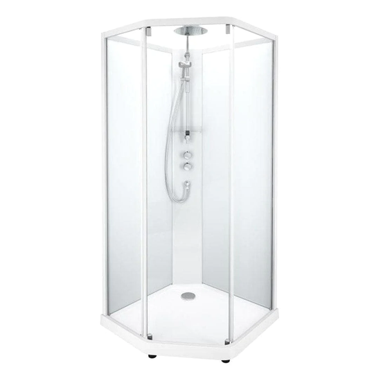 Porsgrund Showerama 10-5 P Dusjkabinett - Pentagonal Frostet Glass / Hvit Matt 90x80cm