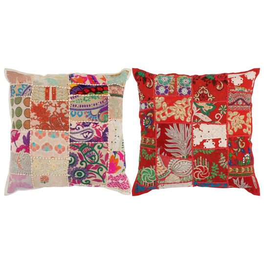 vidaXL hynder med patchwork 2 stk. håndlavet 45 x 45 cm rød/beige
