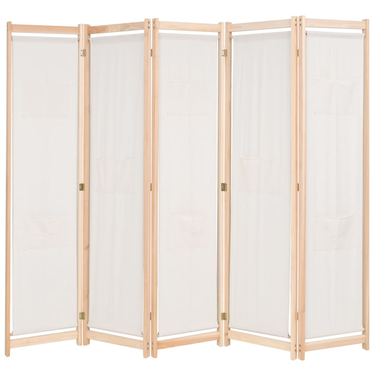 vidaXL 5-panels rumdeler 200 x 170 x 4 cm stof cremefarvet