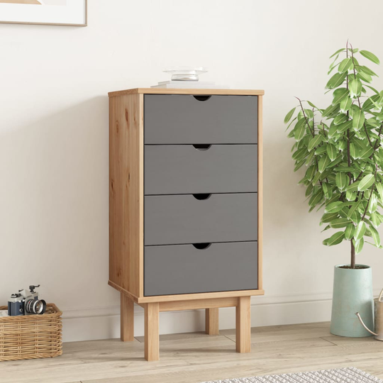 vidaXL kommode 46x39,5x90 cm massivt fyrretræ brun og grå