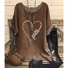 Dame Pluss størrelse Topper Bluse Skjorte Grafisk Leopard Trykt mønster Halvlange ermer Crew-hals Årgang Fritid Ferie Daglig Helg Polyester Vår Sommer Brun / S