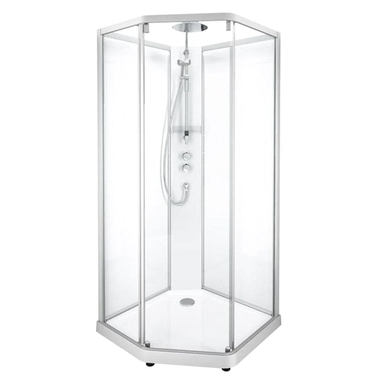 Porsgrund Showerama 10-5 P Dusjkabinett - Pentagonal Klart Glass / Matt Aluminium 90x80cm