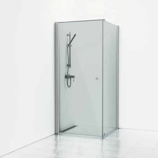 Svedbergs Skoga dusjhjørne 90 x 73 cm, dør og fast vegg, røykfarget glas/blank alu