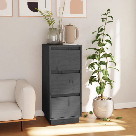 vidaXL skænk 32x34x75 cm massivt fyrretræ grå