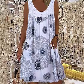 Dame Uformell kjole Kjole med stropper Mini kjole Svart Hvit Gul Ermeløs Trykt mønster Blonde Vår Sommer Crew-hals Fritid Helg 2023 S M L XL XXL 3XL 4XL 5XL
