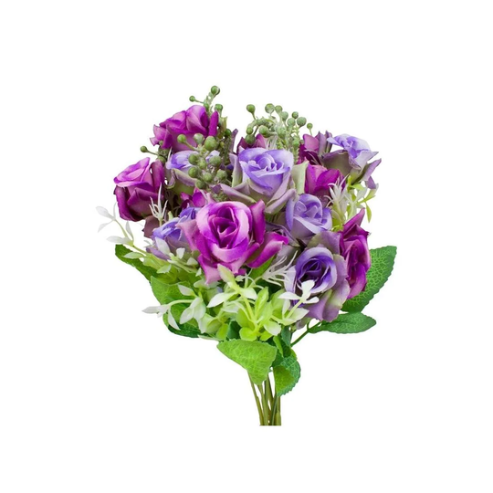 2 stk. Blomsterbuketter i plast, Roser - Lilla