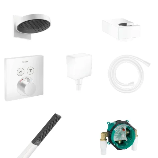 Hansgrohe Rainfinity dusjsystem, ShowerSelect armatur og Rainfinity 1jet hoveddusj, matt hvit