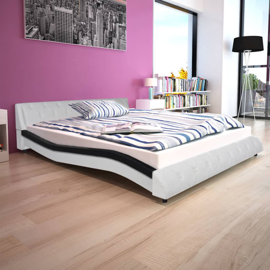 vidaXL seng med madras sort og hvid kunstlæder 160 x 200 cm