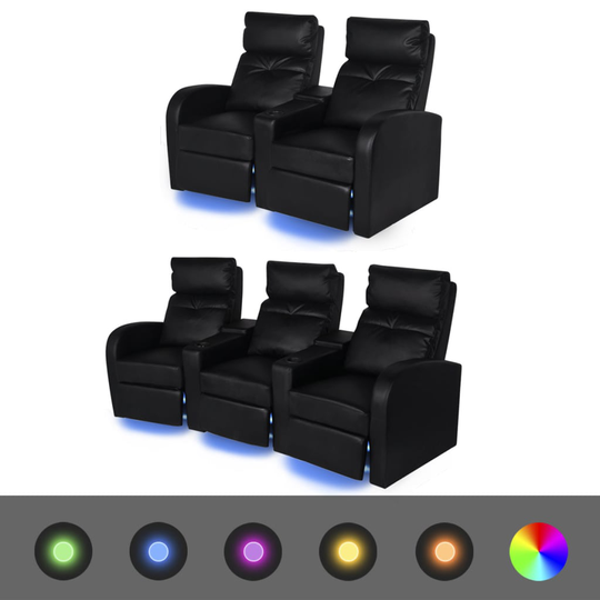 vidaXL LED lænestol i to dele, 2+3 sæder, kunstlæder, sort