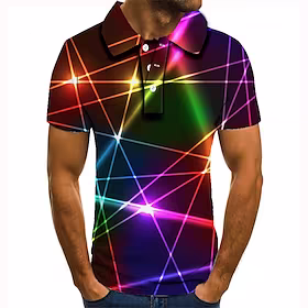 Herre POLO T-skjorte Golf skjorte Tennis skjorte Grafiske trykk Lineær Krage Grønn Rosa Regnbue Hvit 3D-utskrift Gate Avslappet Kortermet Knapp ned Klær Mote K
