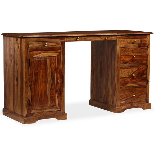 vidaXL piedestal-skrivebord massivt sheeshamtræ 140 x 50 x 76 cm