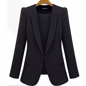 Dame Blazer Daglig Arbeid Høst Vinter Normal Frakk Normal Hold Varm Forretning Elegant Jakker Langermet Helfarge Lomme Hvit Svart Blå