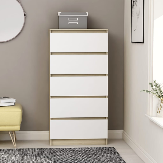 vidaXL kommode 60x35x121 cm konstrueret træ hvid og sonoma-eg