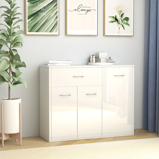 vidaXL skænk 88x30x70 cm konstrueret træ hvid højglans