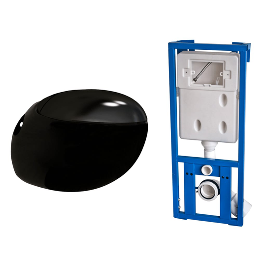 Væg Toilet sort æggeformet inkl. Flushing System