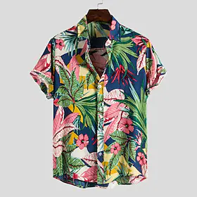 Herre Skjorte Hawaii skjorte Grafisk skjorte Aloha skjorte Grafisk Blomstret Krage Kneppet krage Grønn Blå Lilla Lysegrønn Trykt mønster Fest Daglig Kortermet