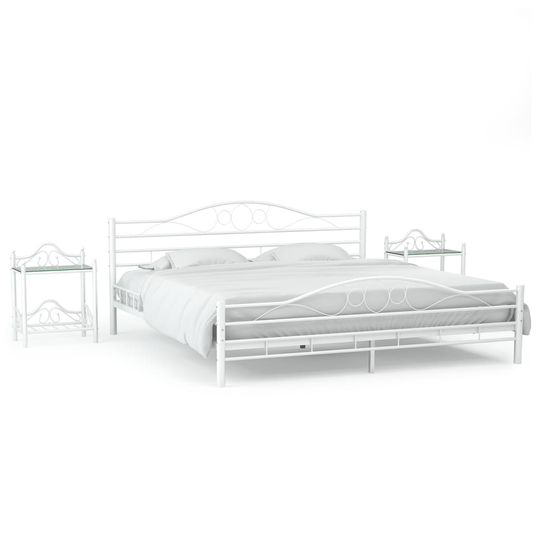 vidaXL sengestel med 2 natborde hvid 140 x 200 cm metal